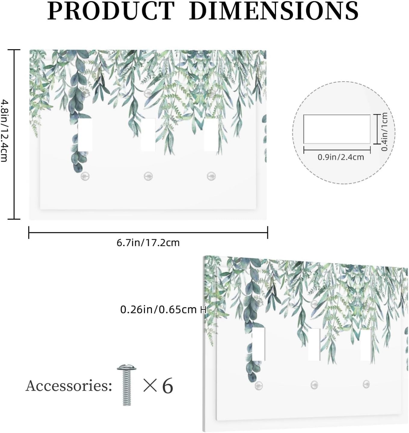 Eucalyptus Leaves Greenery Vine Flowers Simplicity Decorative Switch Plates 3 Gang Wall Plate