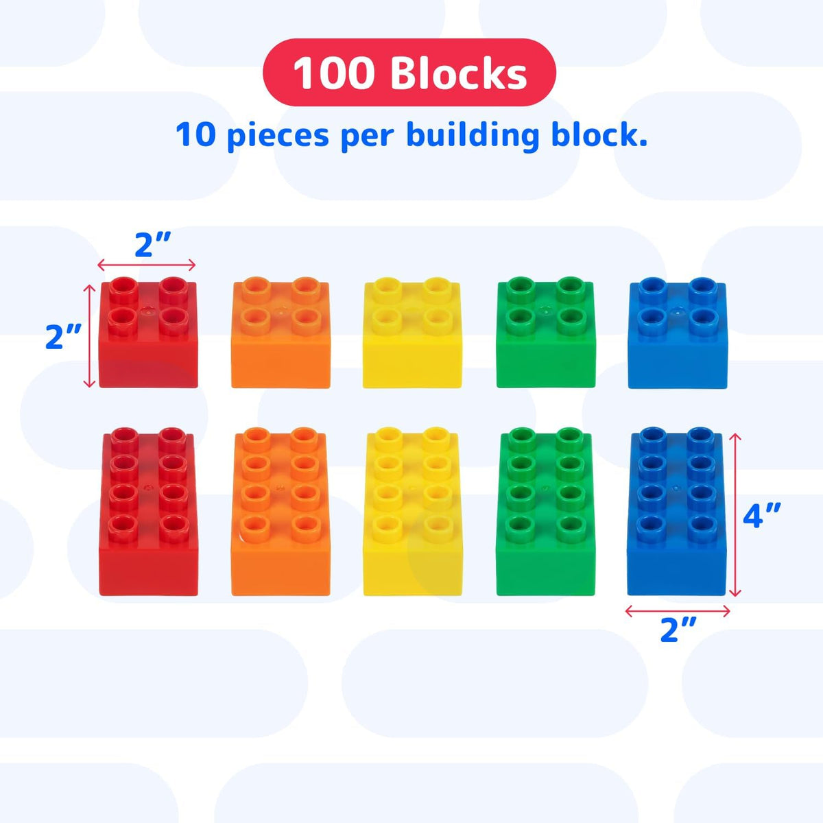 PREXTEX 100-Piece Building Blocks Set for Toddlers - Jumbo Toy Blocks in 5 Colors for Kids 18