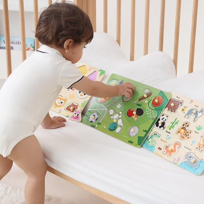 GRINNNIE 9 Pack Montessori Toddler Puzzle for 3 4 5 Years Old, Wooden Learning Puzzle for Toddlers