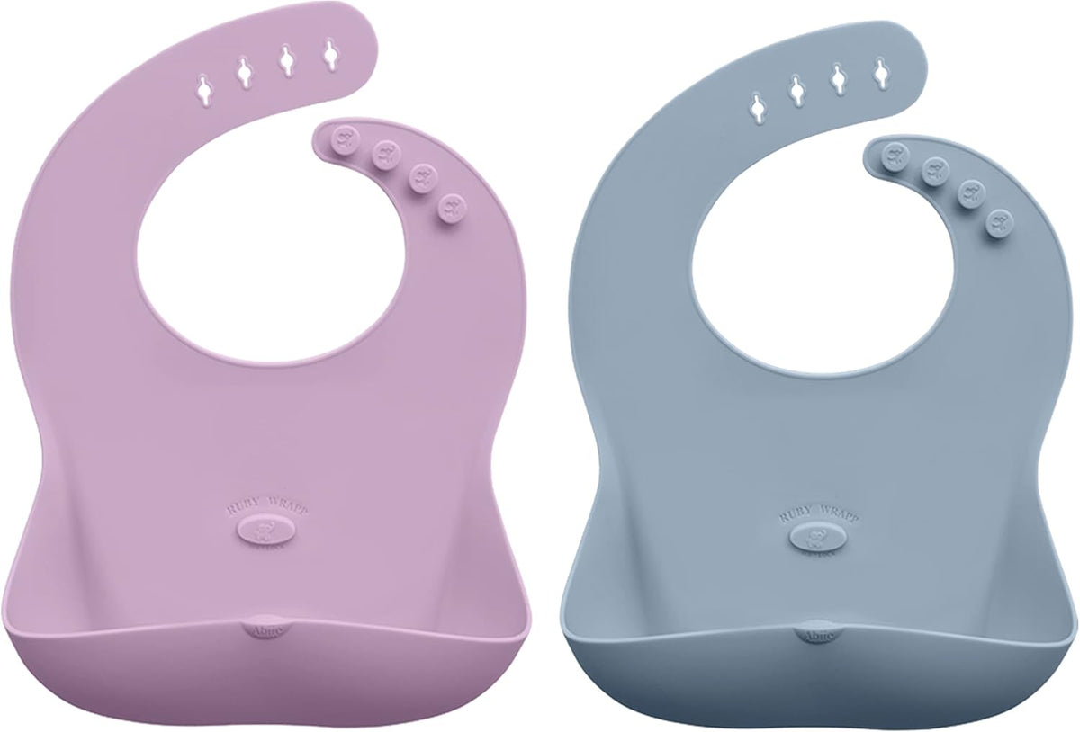 Abiie Ruby Wrapp Silicone Bibs for Babies with Front Pocket - Waterproof Bib - Stain Resistant