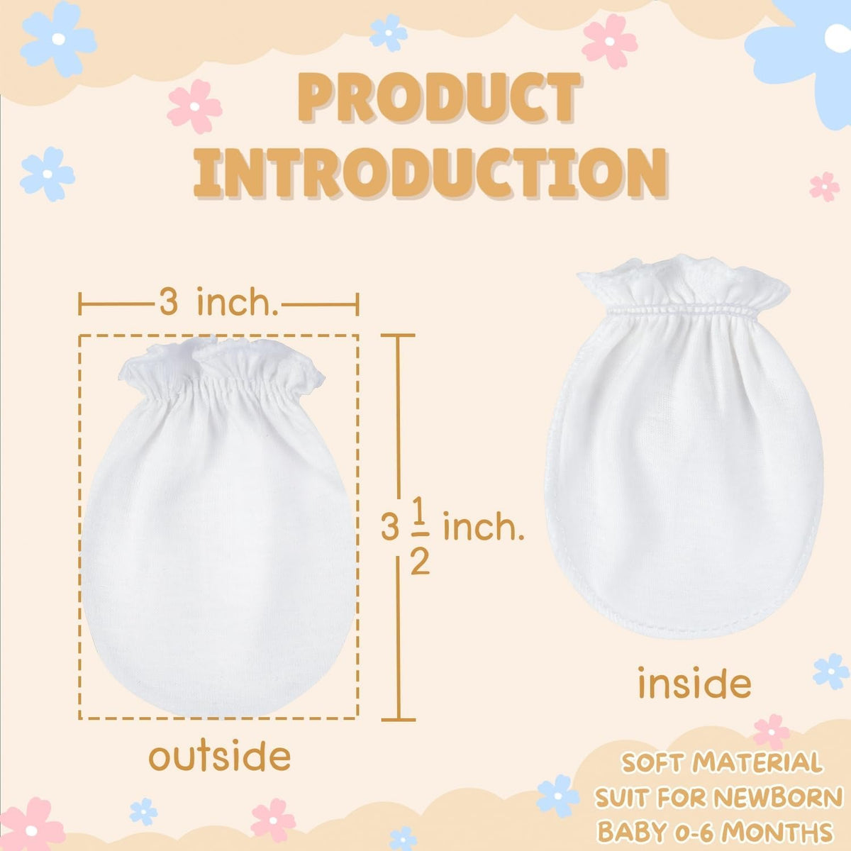 RATIVE Newborn Baby Cotton Gloves Sleep Sleeping No Scratch Mittens Mitts Set for 0-6 Months Unisex