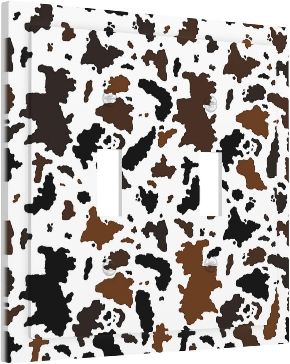 Decorative Switch Plates Rustic Cowhide Highland Cow Milk Cow 2 Gang Double Toggle Outlet Light