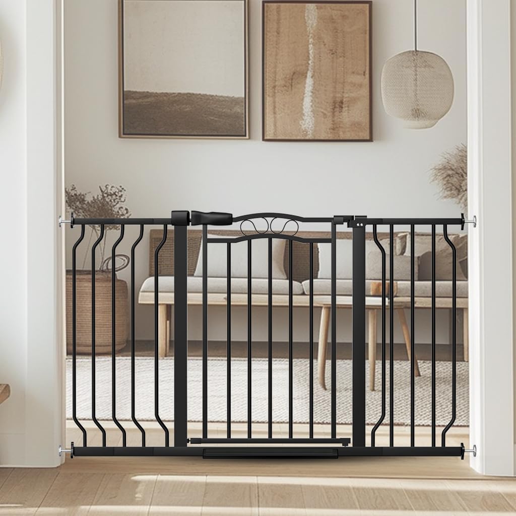 Baby Gate for Stairs 29.53"-53.1" Extra Wide, Pressure Mounted Dog Gate Indoor, Walk Thru Pet Gate