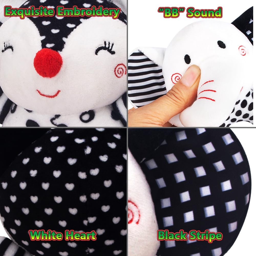 D-KINGCHY Baby Toys 0-12 Months, Black and White Newborn Toys, Soft Plush Rattle Stuffed Animal Toy