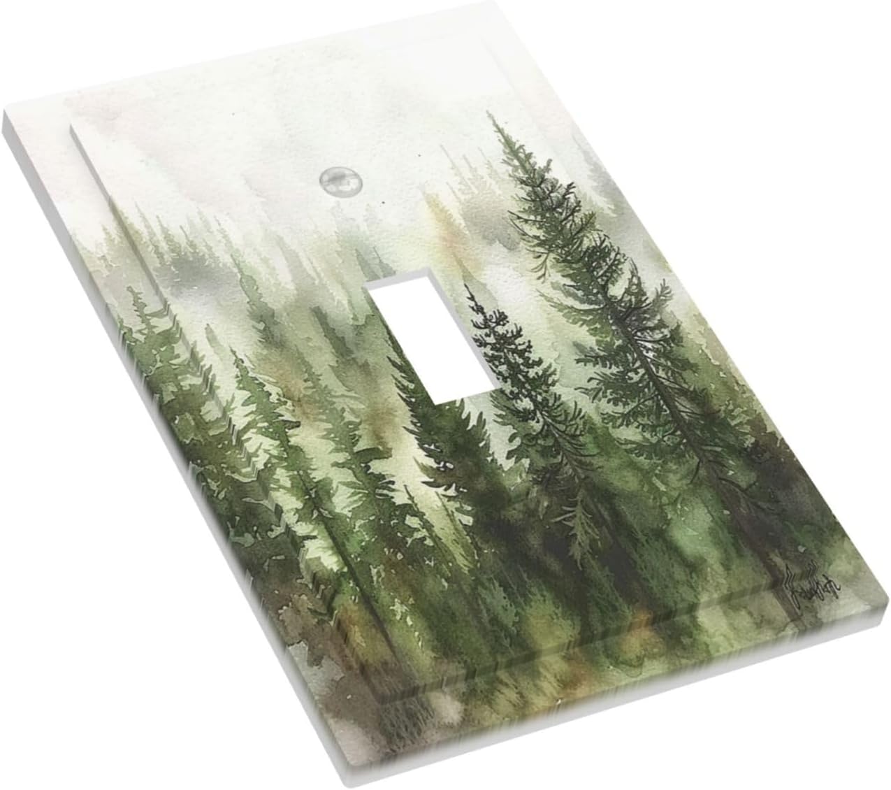 Decorative Light Switch Cover Green Forest Watercolor Painting Foggy Pine 1 Gang Single Toggle