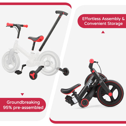 JMMD 6 in 1 Toddler Bike with Push Handle for Kids 18-60 Months, 12" Foldable Balance Bike with