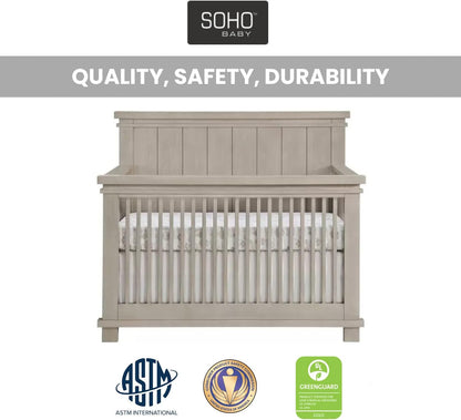 Soho Baby Hampton Premium 4-in-1 Convertible Crib, Flat-Top Headboard, Smooth Stone Wash