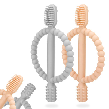 Baby Teething Toys with Easy-Hold Handle, Silicone Infant Toothbrush, Textured On Both Sides Helps