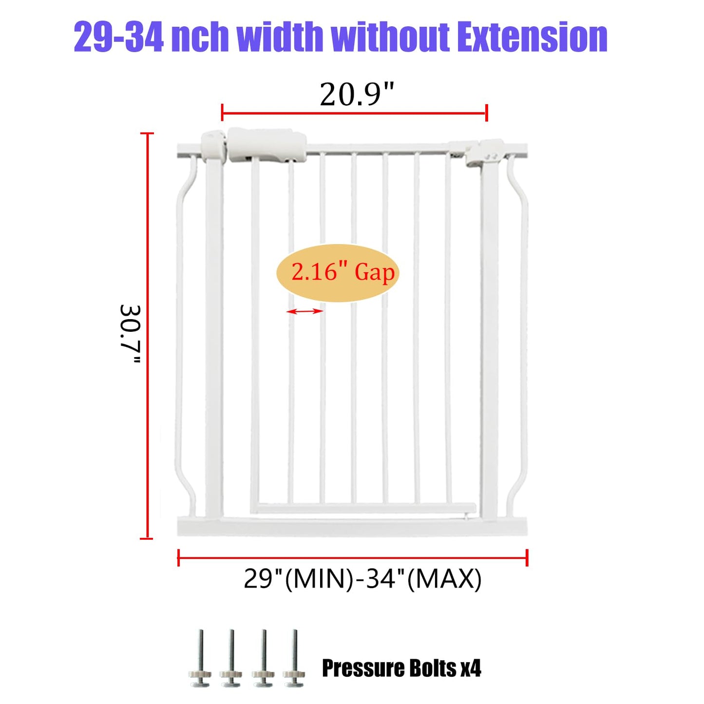Walk Through Baby & Dog Gate 29-34 Inch, Pressure Mounted No Drilling, Indoor Safety Gate for