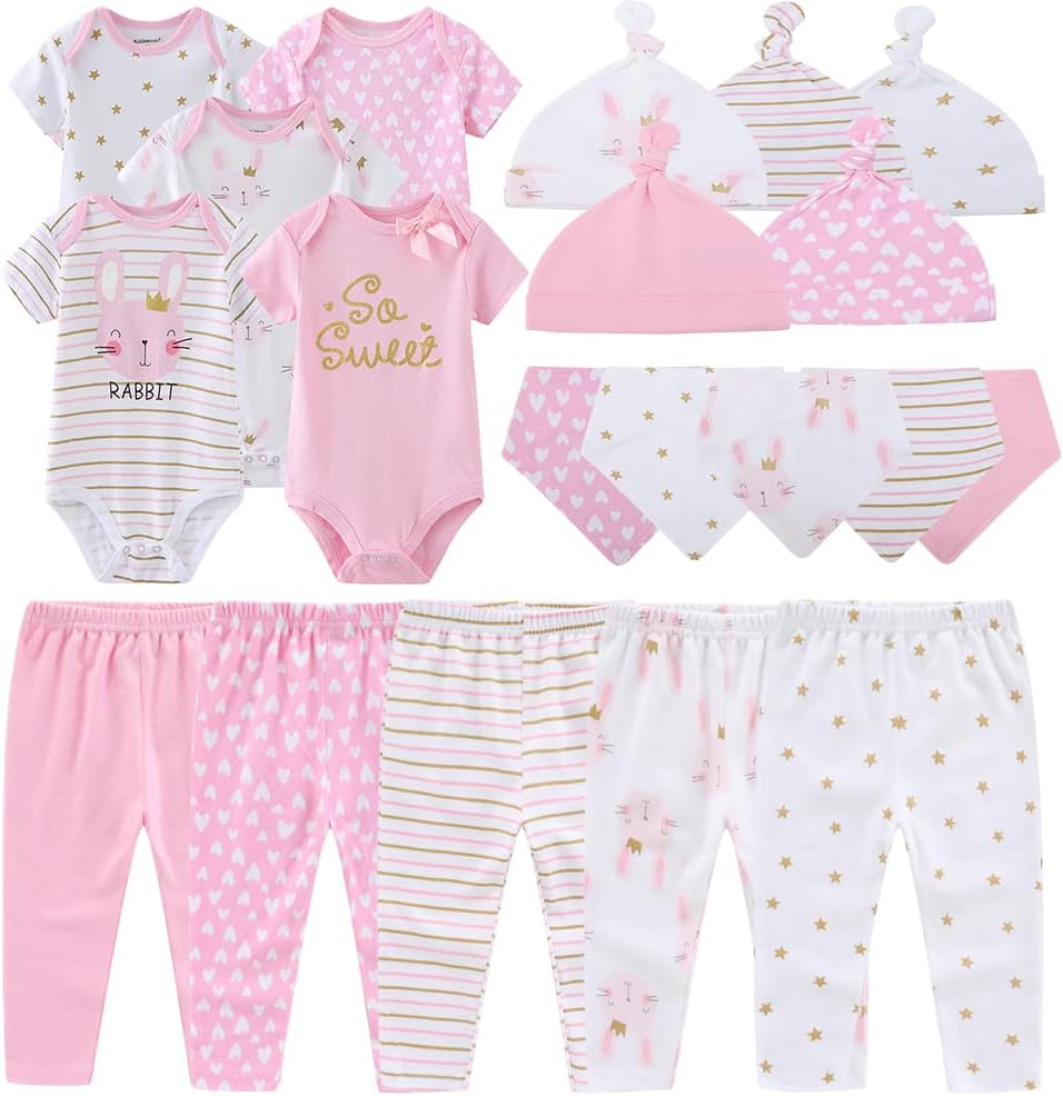 Kiddiezoom Newborn Baby Girl Boy Clothes Baby Outfits Pants Bodysuits Gifts Set Layette Set 0-3