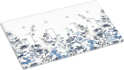 Light Switch Covers Light Blue Watercolor Leaves Plant With Floral Quad Toggle Electrical Faceplate