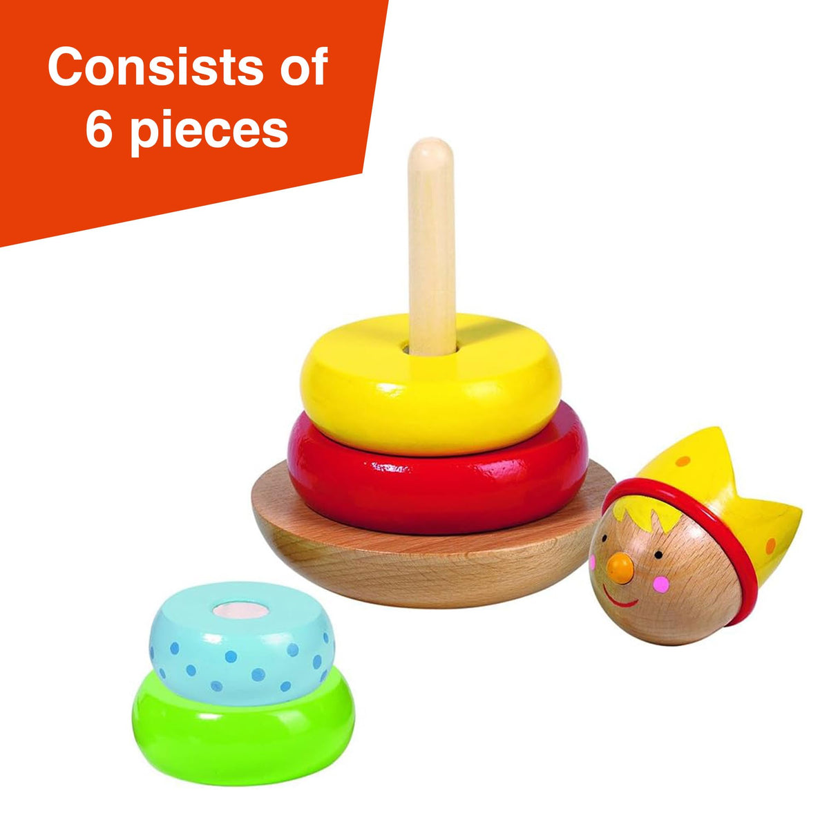 Goki Rainbow Stacking Toys for Toddlers 1–3 Little Prince | Classic 6-Piece Ring Stacker | Colorful