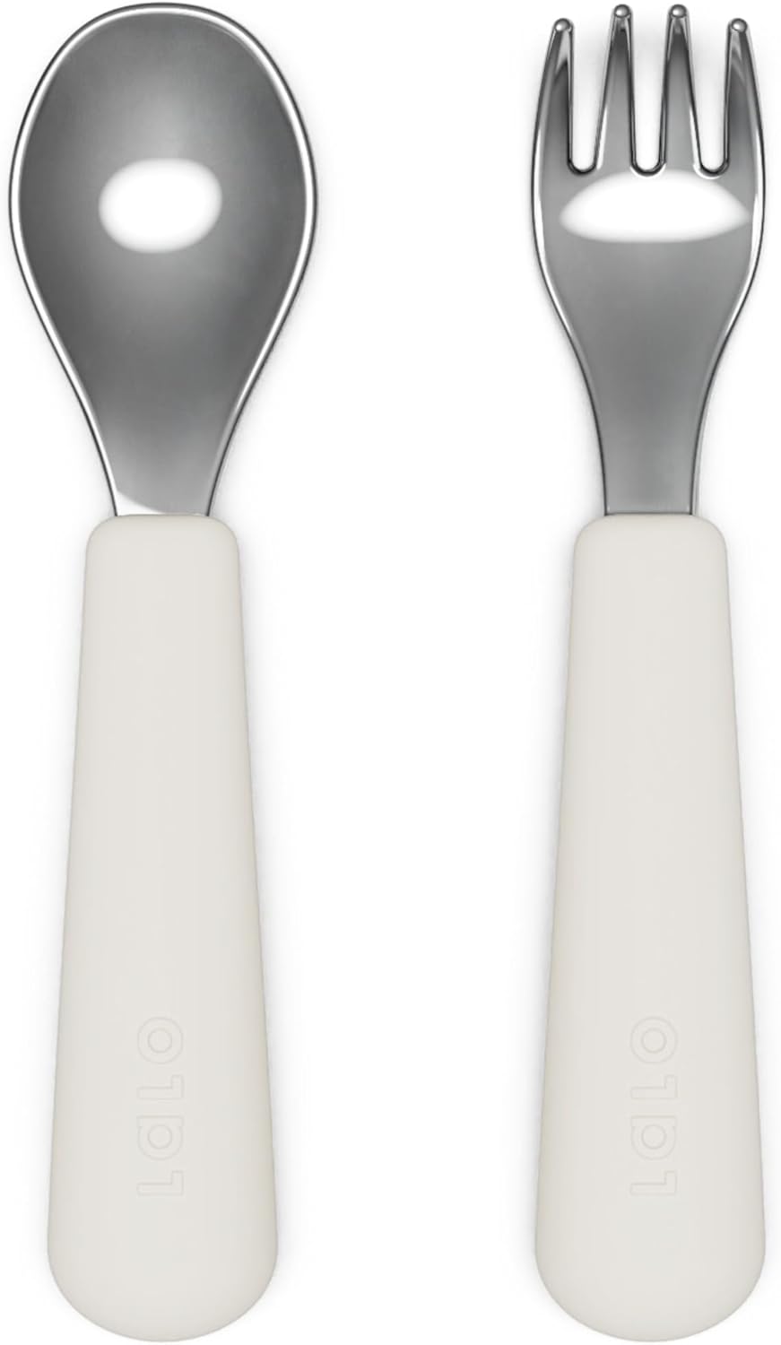 Lalo Utensils - Toddler Fork and Spoon Set - Stainless Steel and Silicone Ergonomic Toddler