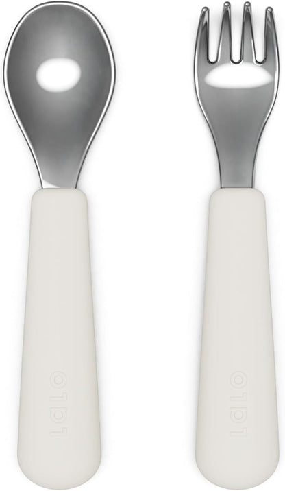 Lalo Utensils - Toddler Fork and Spoon Set - Stainless Steel and Silicone Ergonomic Toddler