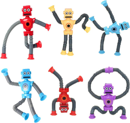 6PCS Telescopic Suction Cup Robot Toy,pop Tubes,Toys for Kids,Toddler Travel Toys,Toddler Sensory