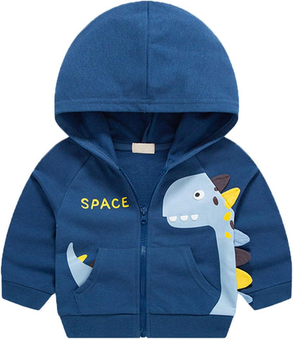 Baby Toddler Boys Dinosaur Hooded Zip Jacket Casual Outerwear Active Sweatshirt