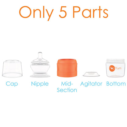 PopYum 5 oz Orange Anti-Colic Formula Making/Mixing/Dispenser Baby Bottles, 3-Pack with #1 Slow