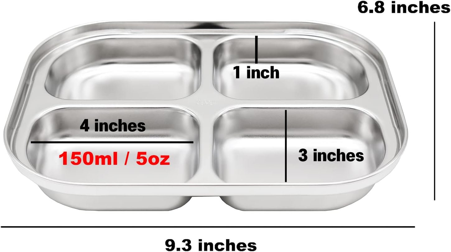 Korean Stainless Steel Divided Plates by KS&E, Little Kids Toddlers Babies Tray, BPA Free, Diet