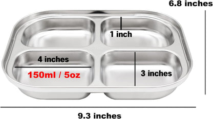 Korean Stainless Steel Divided Plates by KS&E, Little Kids Toddlers Babies Tray, BPA Free, Diet