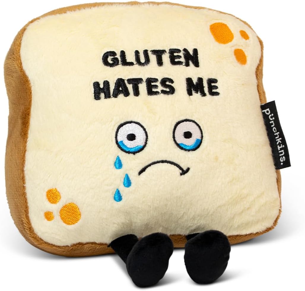 Gluten Hates Me Foodie Plushie, Funny Pun Meme Gag Gift, White Elephant, Stocking Stuffer Present