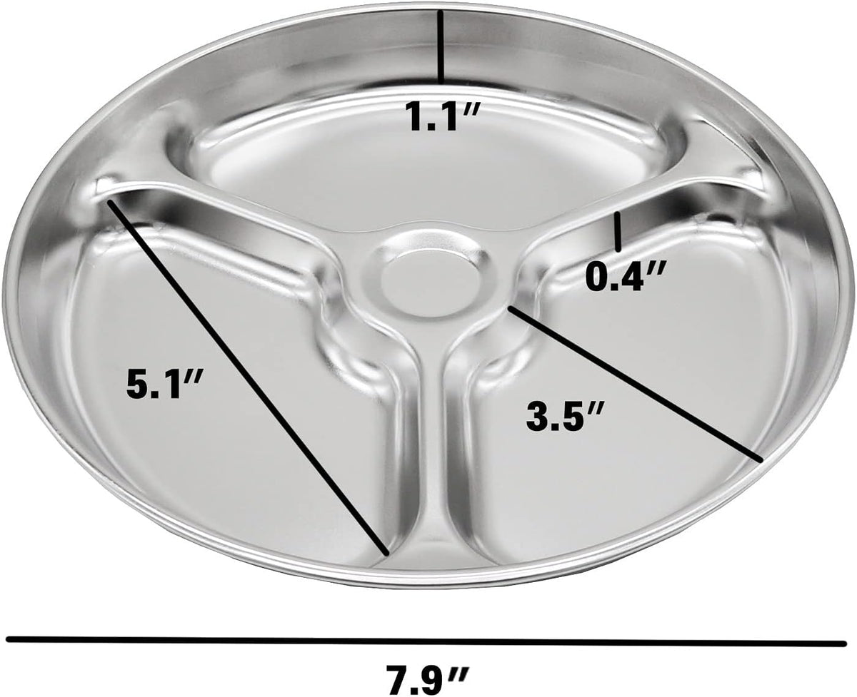 Korean Stainless Steel Divided Round Plates, Little Kids Toddlers Babies Tray, BPA Free, Diet