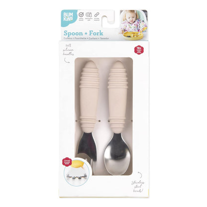 Bumkins Toddler Utensils, Kids Size Fork and Spoon Set, Silicone and Stainless-Steel Training