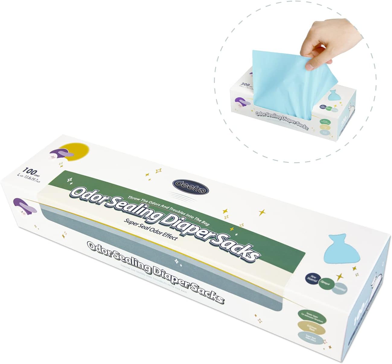 Odor Sealing Disposable Diaper Bags, 120 Count, Blue, Large Capacity, Unscented Diaper Trash Bags