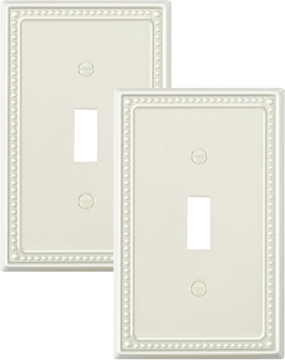 2-Pack Single Toggle Light Switch Cover Plate, Pearls Decorative Switch Plate Covers, Light Almond
