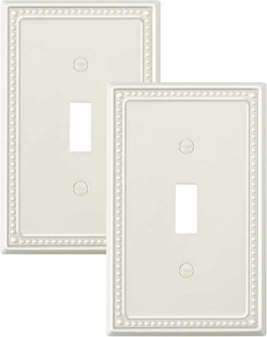 2-Pack Single Toggle Light Switch Cover Plate, Pearls Decorative Switch Plate Covers, Light Almond