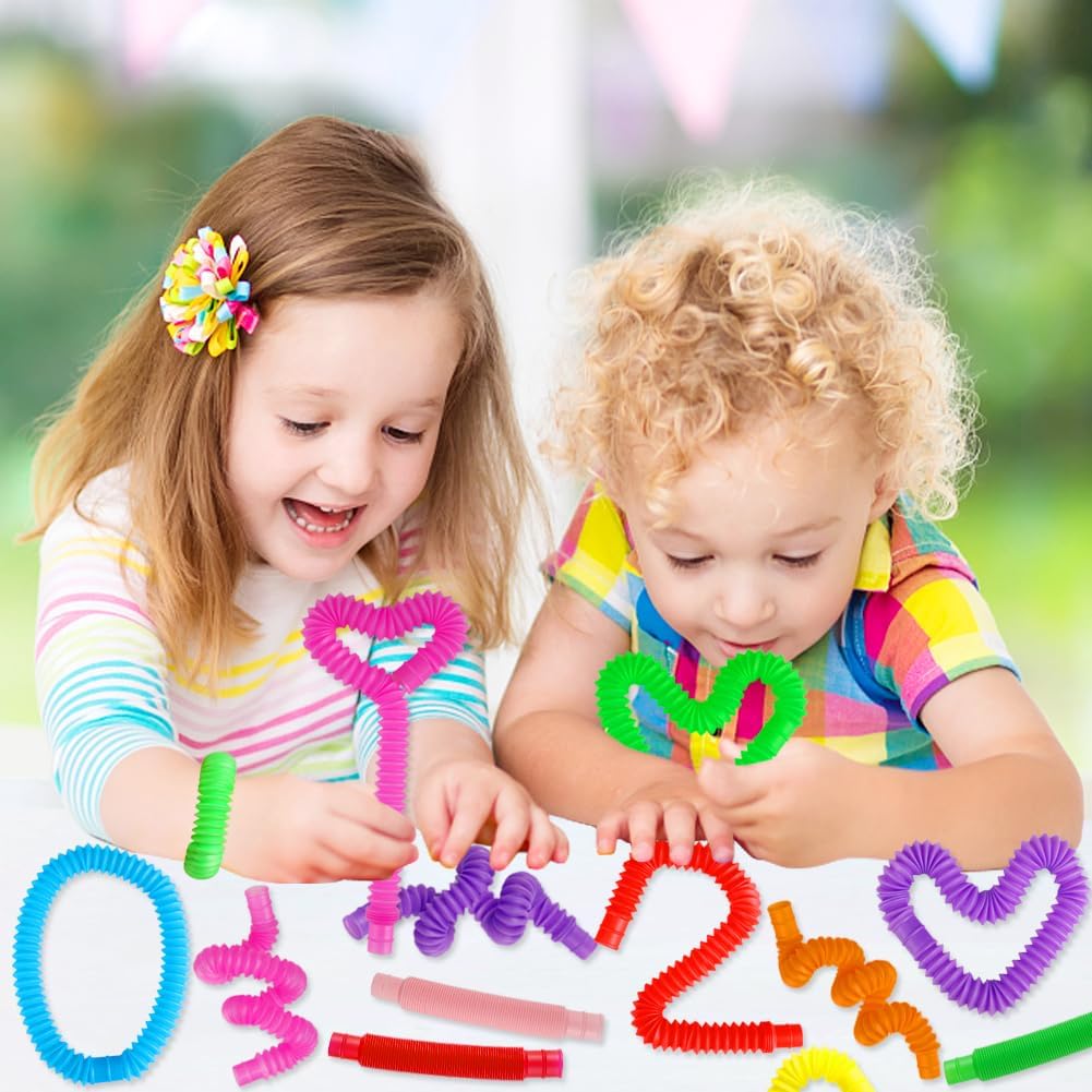 72Pack Pop Tubes, Fidget Sensory Toys Party Favors for Kids 4-8 8-12 Anxiety Stress Relief Toys