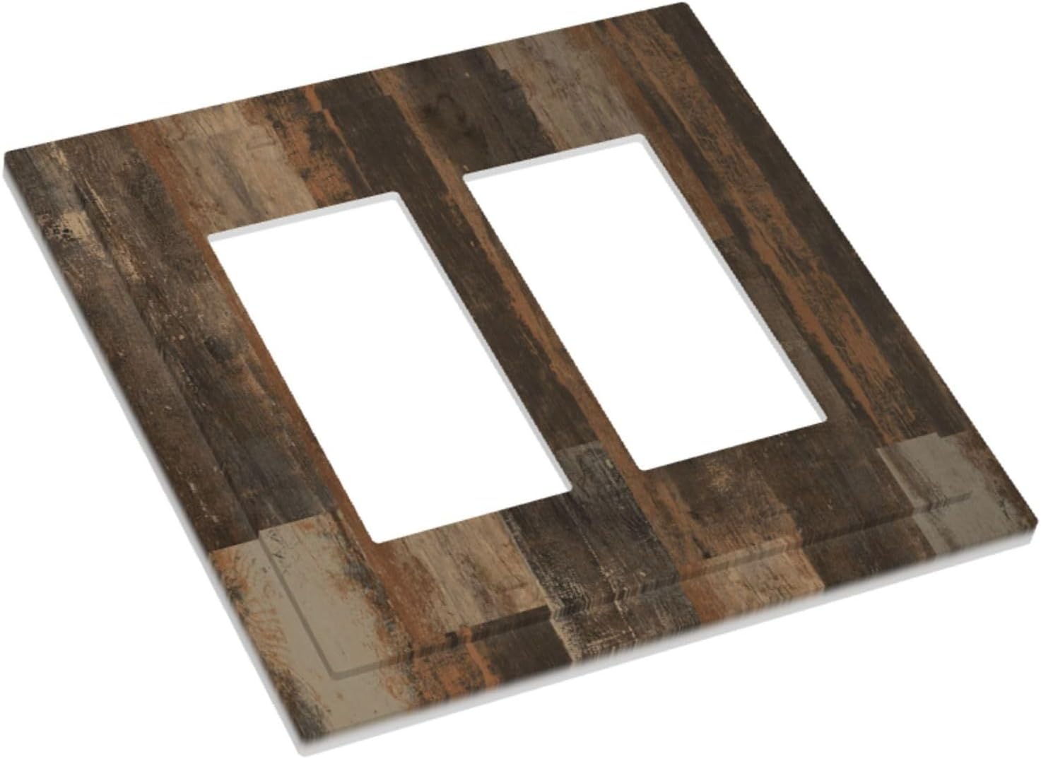 Rustic Brown Wood Grain Dark Oak Decorative Outlet Covers 2 Gang Double GFCI Rocker Electrical Wall