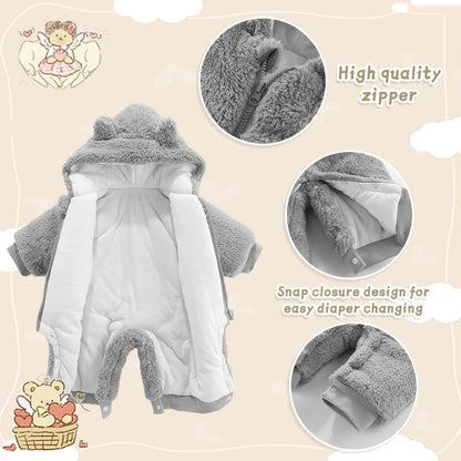 UVIPC Baby Newborn Bear Outfit Fleece Snowsuit Winter Clothes Hooded Jumpsuit Romper for Baby boy