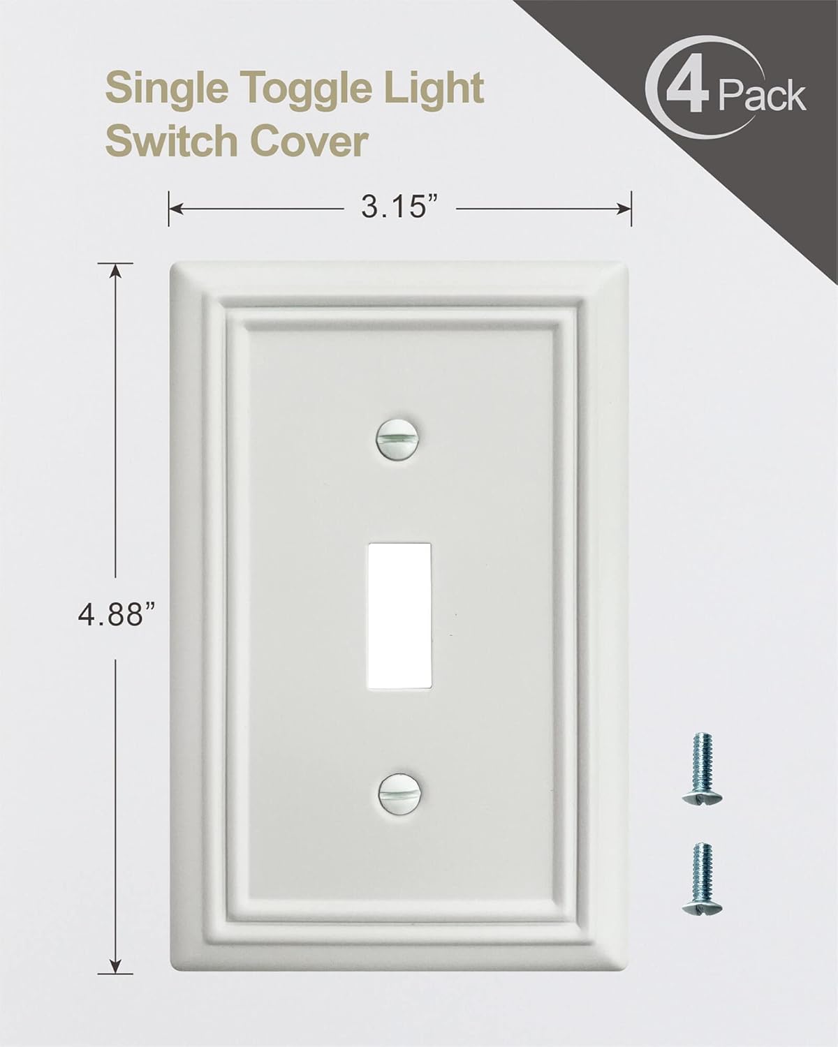 4-Pack Single Toggle Wall Plate, Metal Light Switch Cover, Decorative Off- White Switch Plate