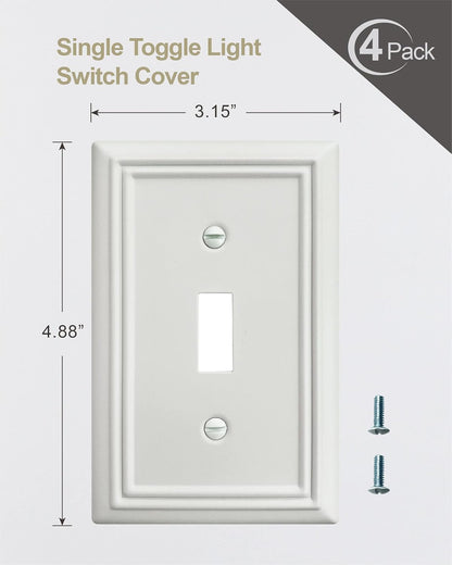 4-Pack Single Toggle Wall Plate, Metal Light Switch Cover, Decorative Off- White Switch Plate