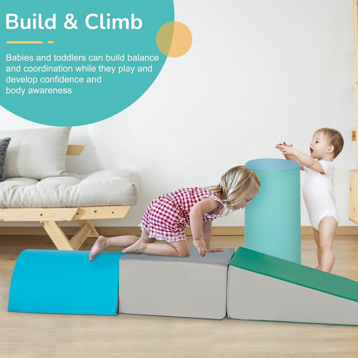 PayLessHere Climbing Toys for Toddlers 5 Piece Corner Foam Climbing Blocks Set with Soft Foam and