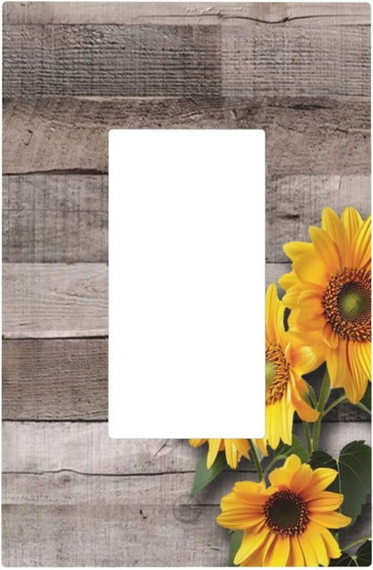 Sunflower Rustic Brown Gray Wood Decorative Outlet Covers 1 Gang Single Rocker Light Switch Cover