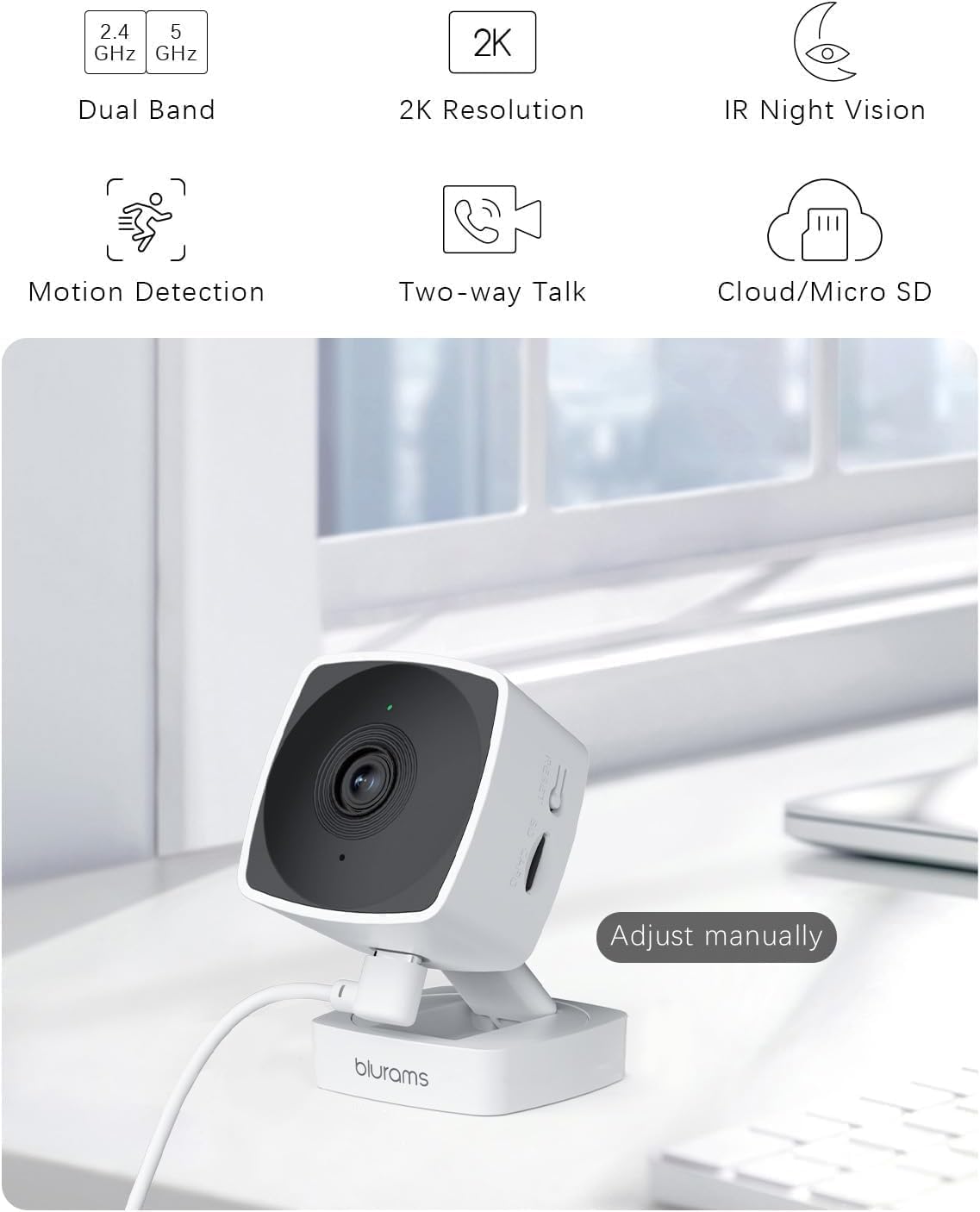 blurams 5GHz Cameras for Home Security, 2K Security Camera Indoor, Pet Camera with Phone App