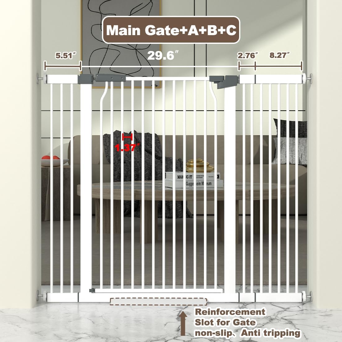 41" Extra Tall Cat Gate for Doorway, 40.6-49.1'' Metal Pet Baby Safe Gate, Extra Wide Pressure