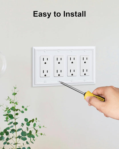 2-Pack Quad Decorator Wall Cover Plate, Pure White Decorative Switch Plates and Outlet Covers