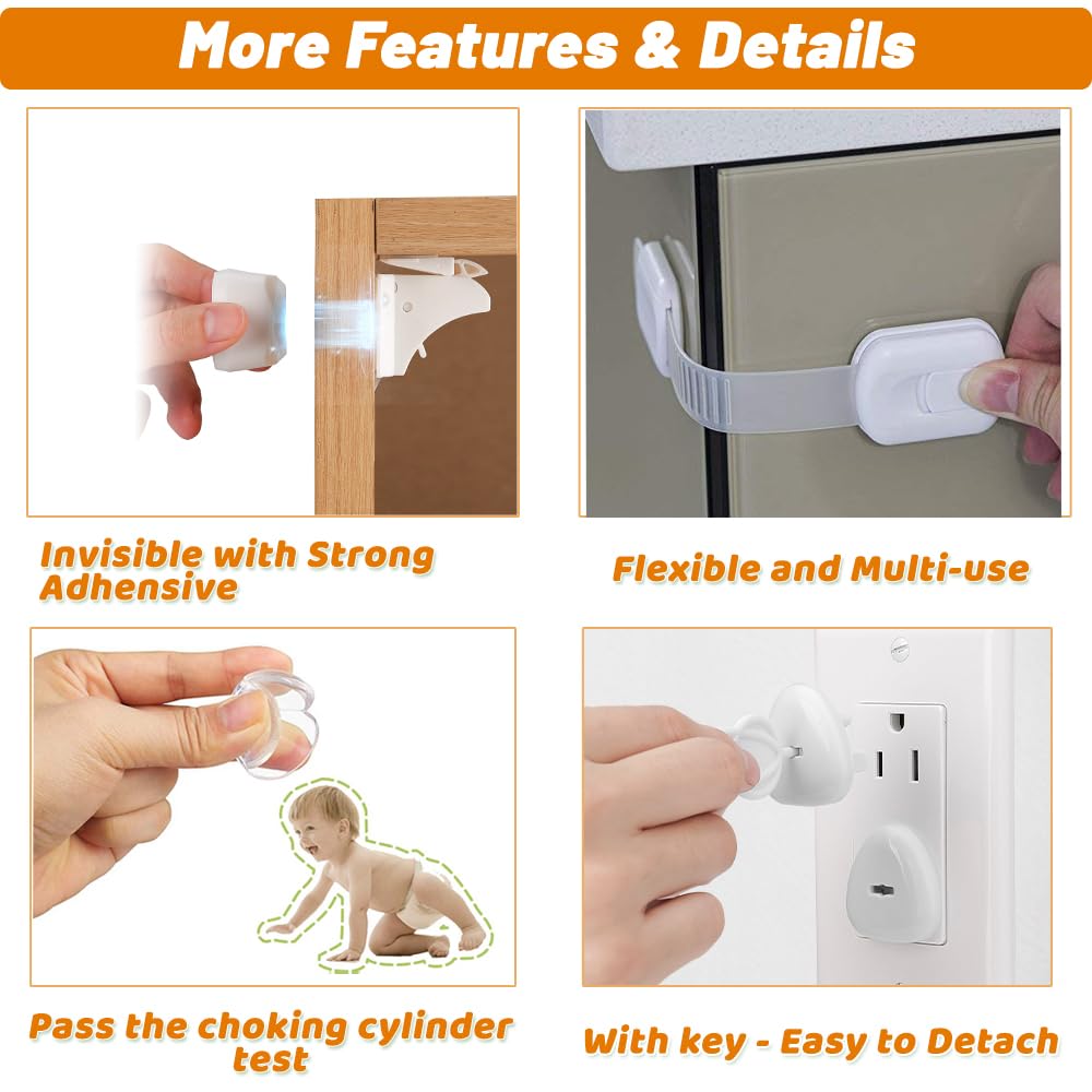Baby Proofing Kit 44 Pack– Child Proof Essentials Set with Magnetic Cabinet Locks, Corner