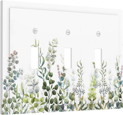 Green Eucalyptus Leaf Plant Herbs Springnature Decorative Switch Plates 3 Gang Wall Plate Triple