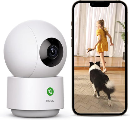 AOSU 2K Security Camera Indoor, Baby Monitor Pet Camera 360-Degree for Home Security with 2.4 GHz