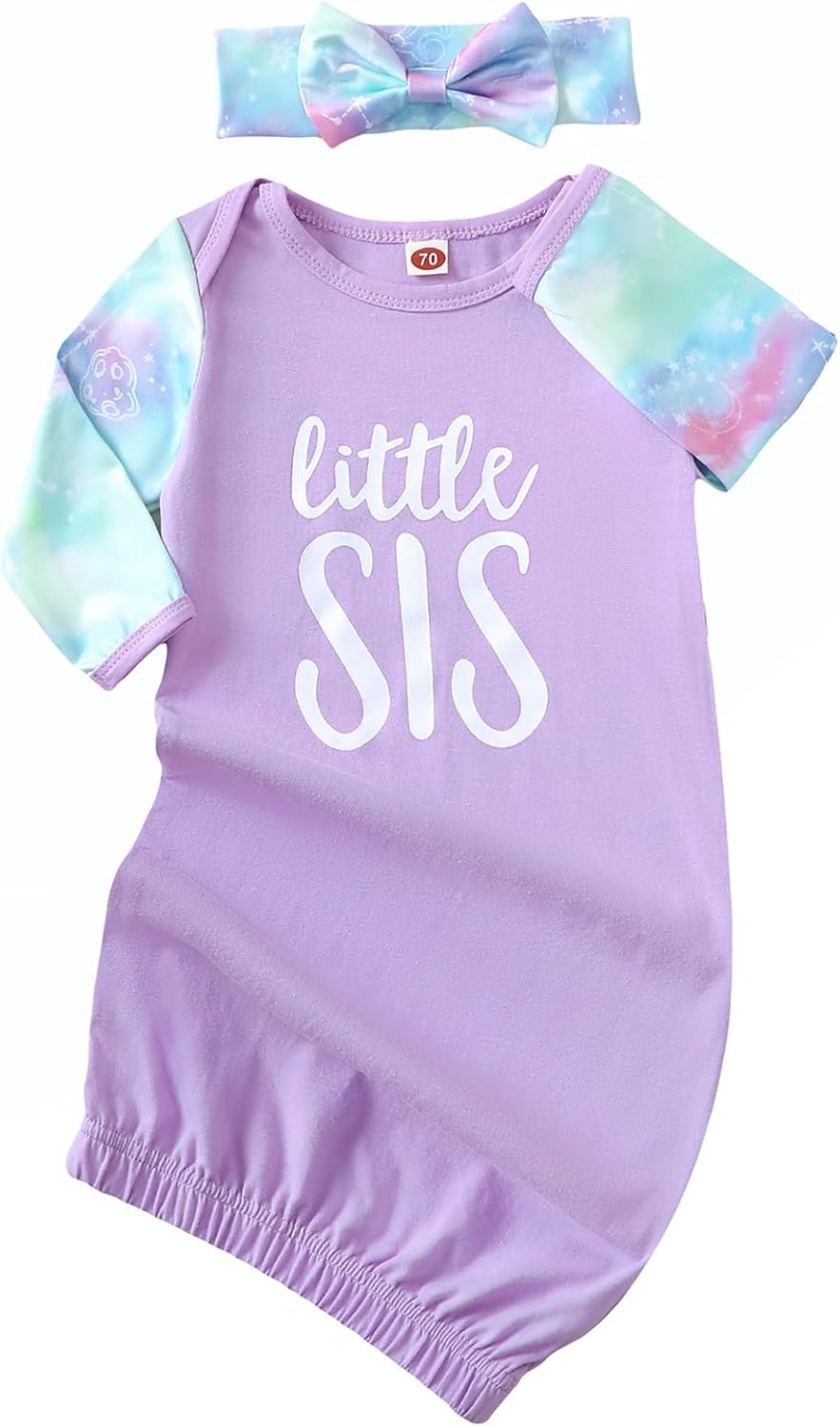 AMAWMW Newborn Baby Girl Little Sister Sleeper Gown Stripe Long Sleeve Nightgown Pajamas Gifts