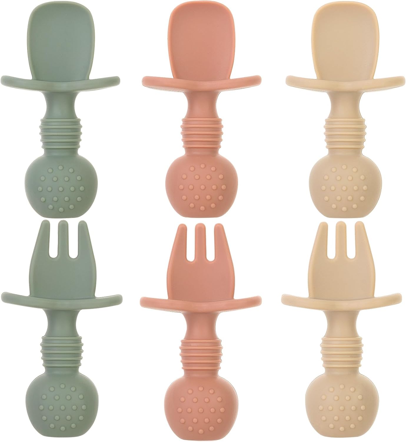 6 Pack Baby Spoons and Forks Set, Silicone First Stage Self Feeding Infant Toddler Utensils, BPA