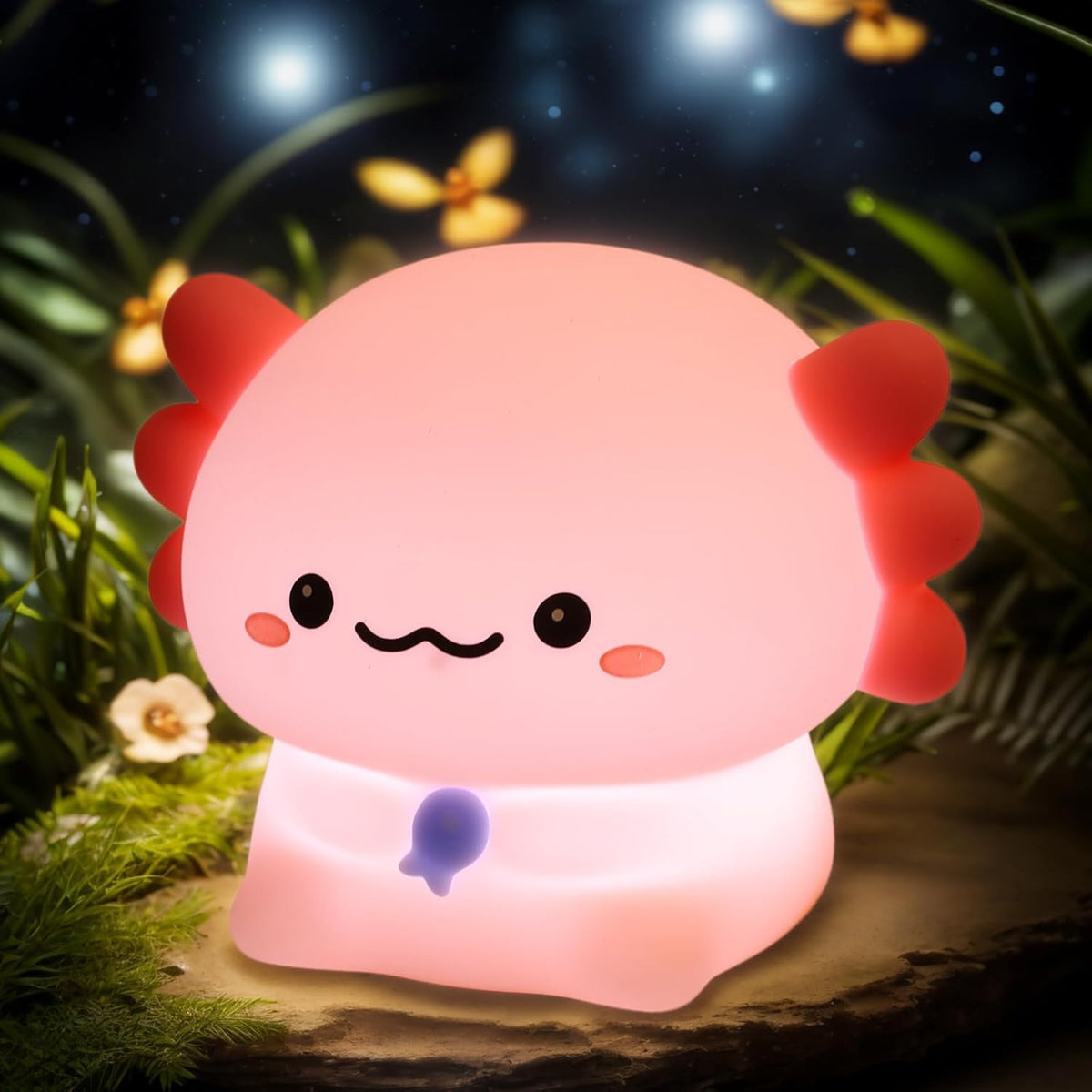 Axolotl Night Light for Kids - 3-Level Dimmer & Auto-Off Timer, Child-Safe Silicone Lamp, USB-C