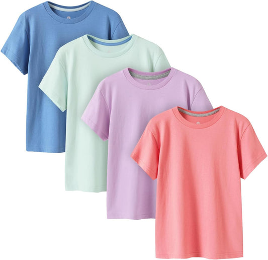 LAPASA Kids T-Shirts Short Sleeve (4 Pack) 100% Cotton Plain Top Tees Boy & Girl Unisex Toddler