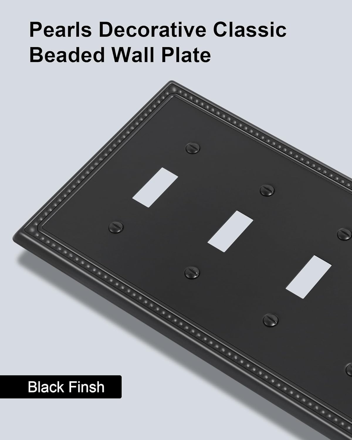 2-Pack Quad Toggle Light Switch Cover Plate, 4 Gang Metal Switch Plate Covers, Black Pearls