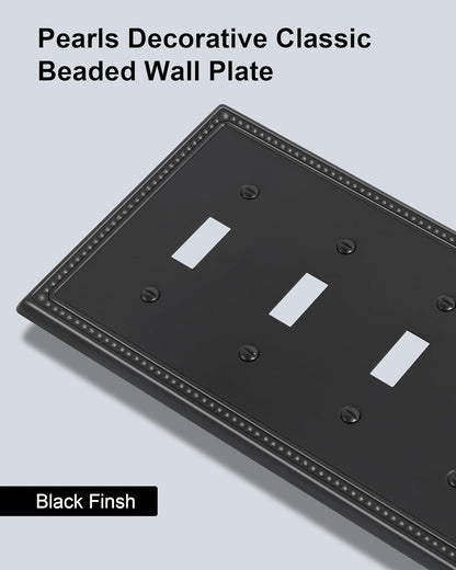 2-Pack Quad Toggle Light Switch Cover Plate, 4 Gang Metal Switch Plate Covers, Black Pearls
