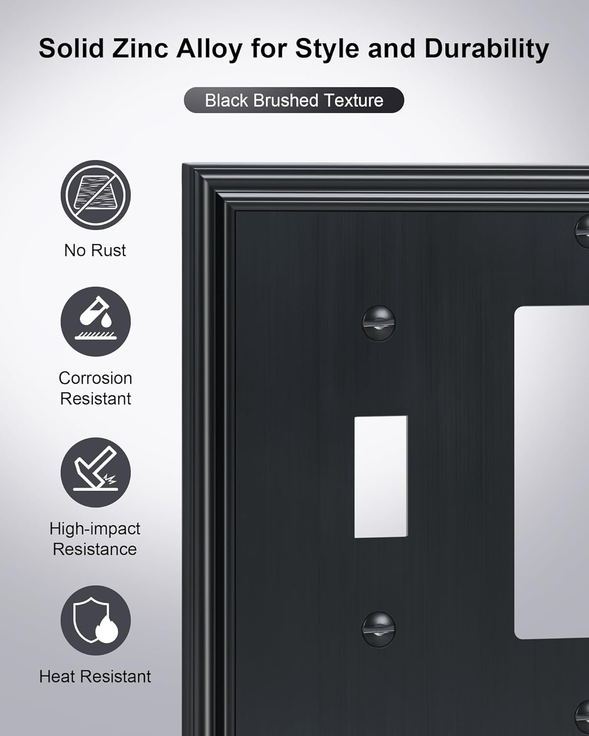 2-Pack Combo Toggle/Decorator Light Switch Cover Plate, Black Decorative Electrical Outlet Covers