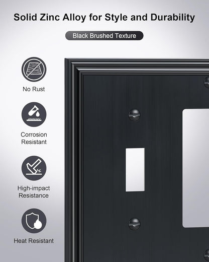 2-Pack Combo Toggle/Decorator Light Switch Cover Plate, Black Decorative Electrical Outlet Covers
